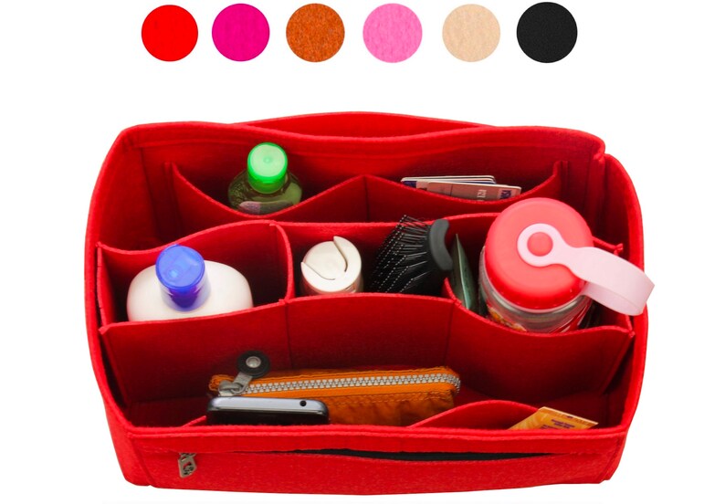 Customizable Organizer w/ Detachable Compartments Tote Felt Purse Insert Cosmetic Makeup Diaper Hand Bag Zipped Belongings Pocket image 5