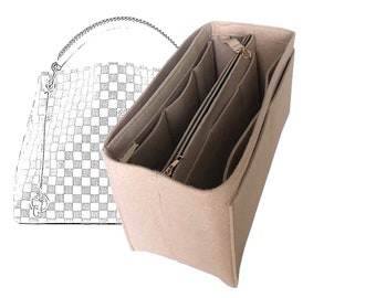 Organizer for [Artsy MM/GM] (Style B w/ Detachable Zipper Bag), Tote Felt Purse Insert, Laptop iPad Pocket, Zip Metal Gold Makeup