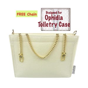 For [Ophidia Toiletry Case Pouch] Bag Insert Organizer Convert to Cross Body Crossbody, Purse Liner Converter, Golden Chain (with D-rings)
