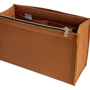 Organizador para OnTheGo estilo X, lados curvos, bolso de fieltro, inserto para monedero, portátil, iPad, bolsillo con cremallera, soporte para botella de agua de metal dorado Light Brown