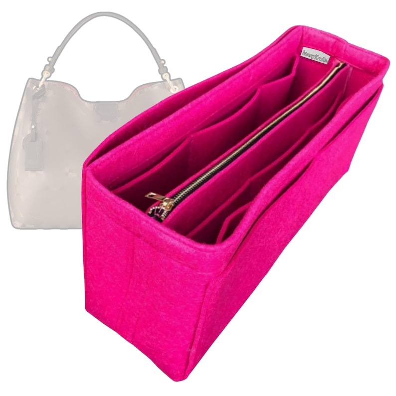 Organizer for [Graceful PM MM] (Style B), Tote Felt Purse Insert (w/ Detachable Zipper Bag), Laptop iPad Pocket, Zip Metal Gold Makeup Pivoine