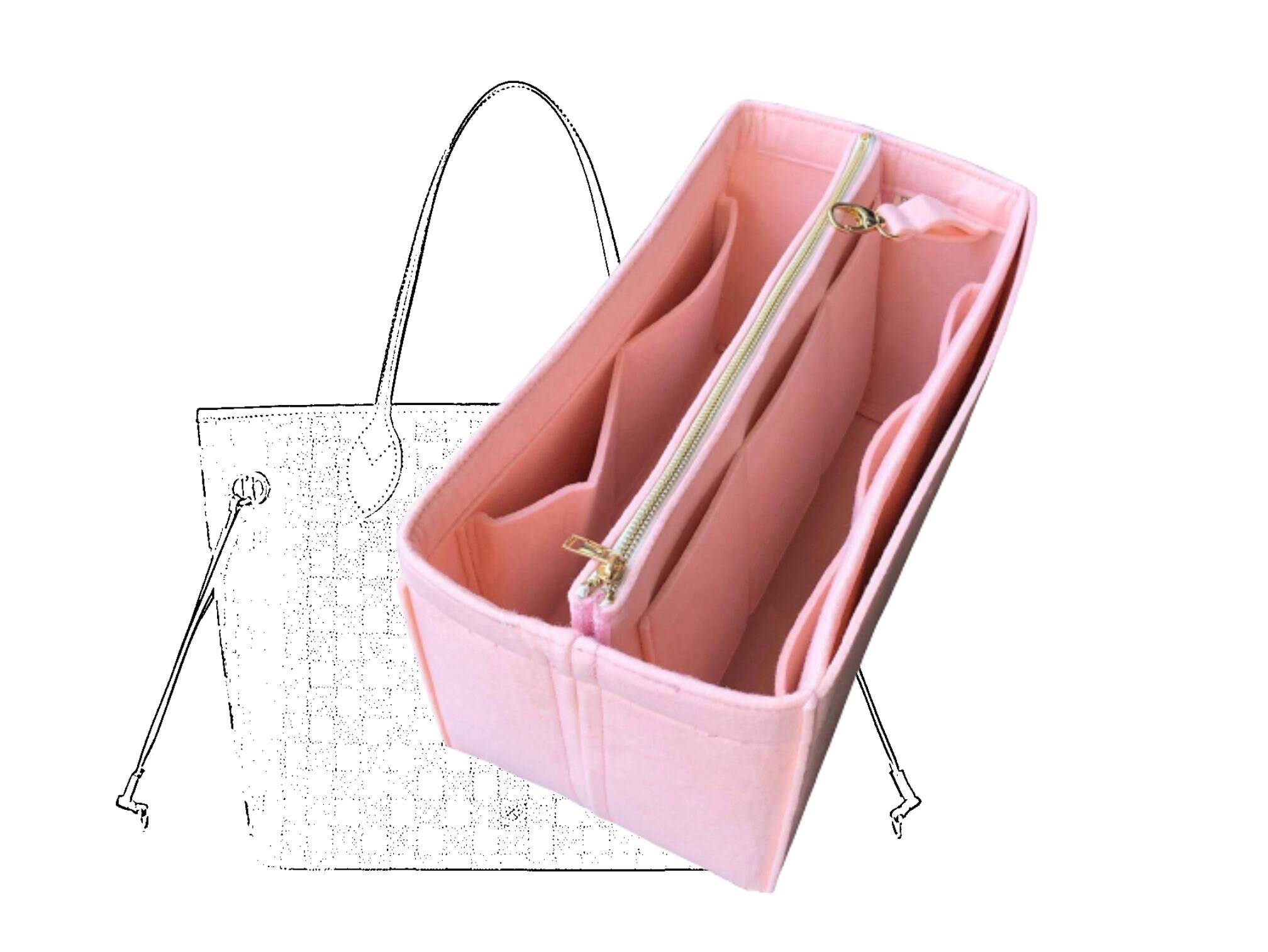 Purse Organizer for Louis Vuitton Neverfull MM Rose Ballerine 3mm