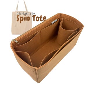 For [Spin Tote] Bag Insert Organizer, Large Medium Small East West EW, Tote Purse Liner (w/ Single Zip and Water Bottle Holder)
