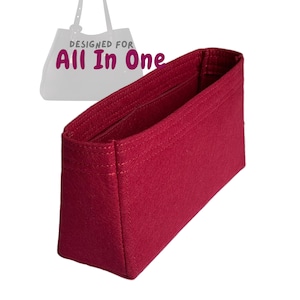 May include: A burgundy felt bag organiser with a rectangular shape. The organiser has a stitched seam along the top edge and is designed to fit inside a tote bag. The text "DESIGNED FOR All In One" is visible in the background.