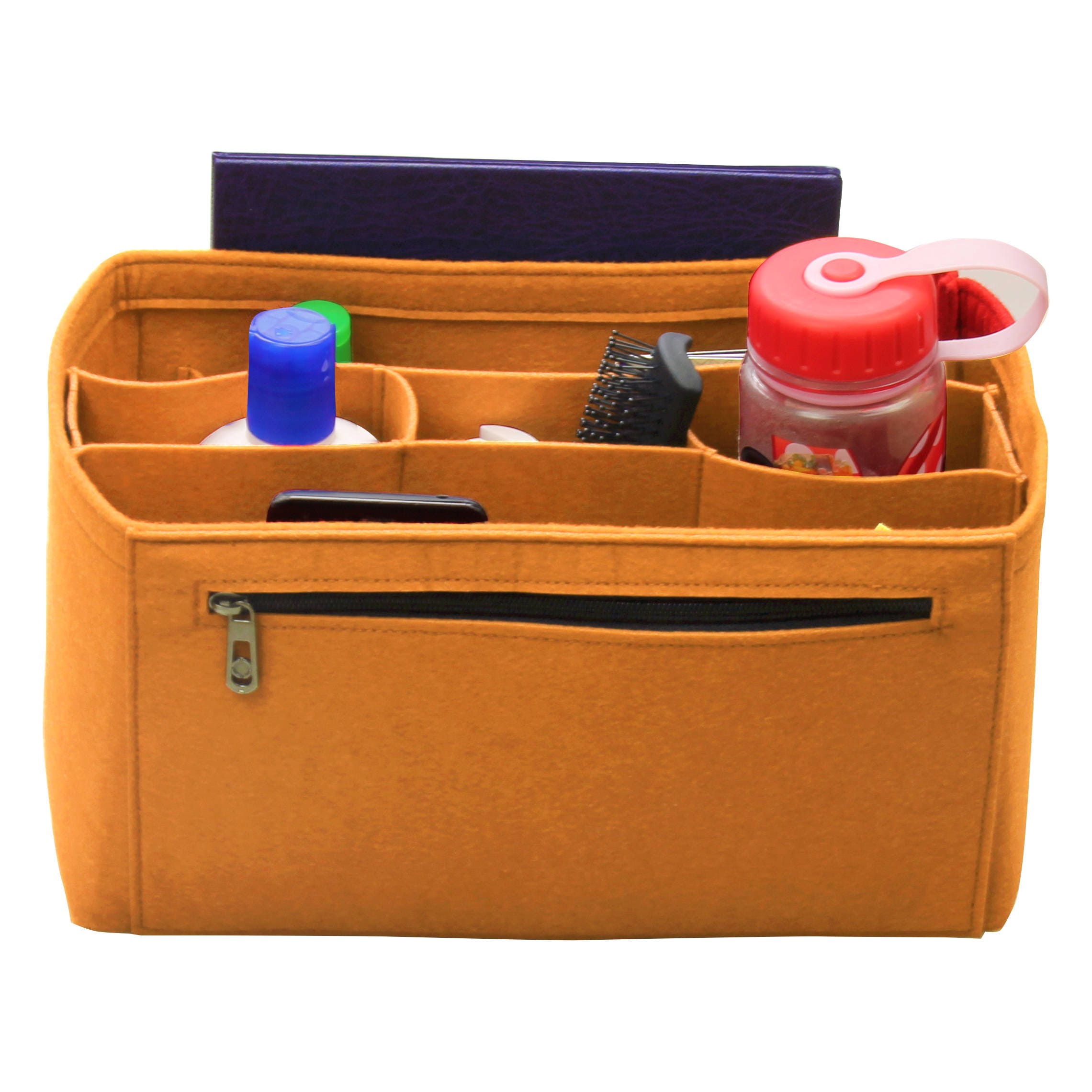 Customizable Felt Tote Bag Organizer, Purse Insert (Invisible Handles, Zip Pocket, Key Chain Hook, Detachable Compartments)