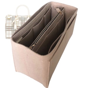 For [Medium Check Bowling Bag] Organizer (w/ Detachable Zipper Bag) Tote Felt Purse Insert Organiser