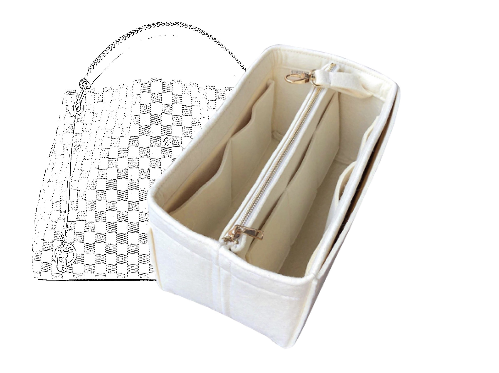 Customizable Felt Tote Bag Organizer, Purse Insert (4 in 1, Detachable  Compartments, Zip Pocket, Water Bottle Holders, Handles, Long Key Chain) -  JennyKrafts