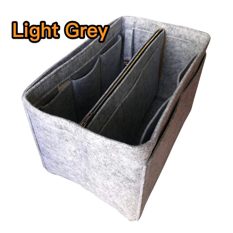 Organizer for HAC Bag Style B, w/ Detachable Zipper Bag Tote Felt Purse Insert Organiser Light Grey