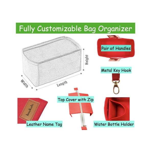 JennyKrafts 3mm Thick Felt, Fully Customizable Insert Organizer to Fit Any Bag, Custom Liner Size and Color, Protection and Organization