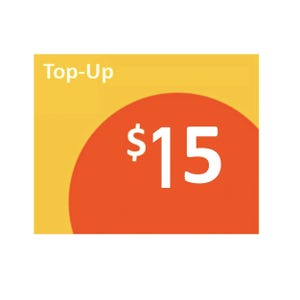 May include: A yellow and orange square with the text "Top-Up" and "$15" in white.