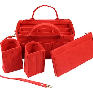 Anpassbarer Organizer (4 in 1 mit abnehmbarer Reißverschlusstasche, Flaschenhalter, Fach), Tragefilz-Geldbeuteleinsatz, Kosmetik-Make-up-Handtasche