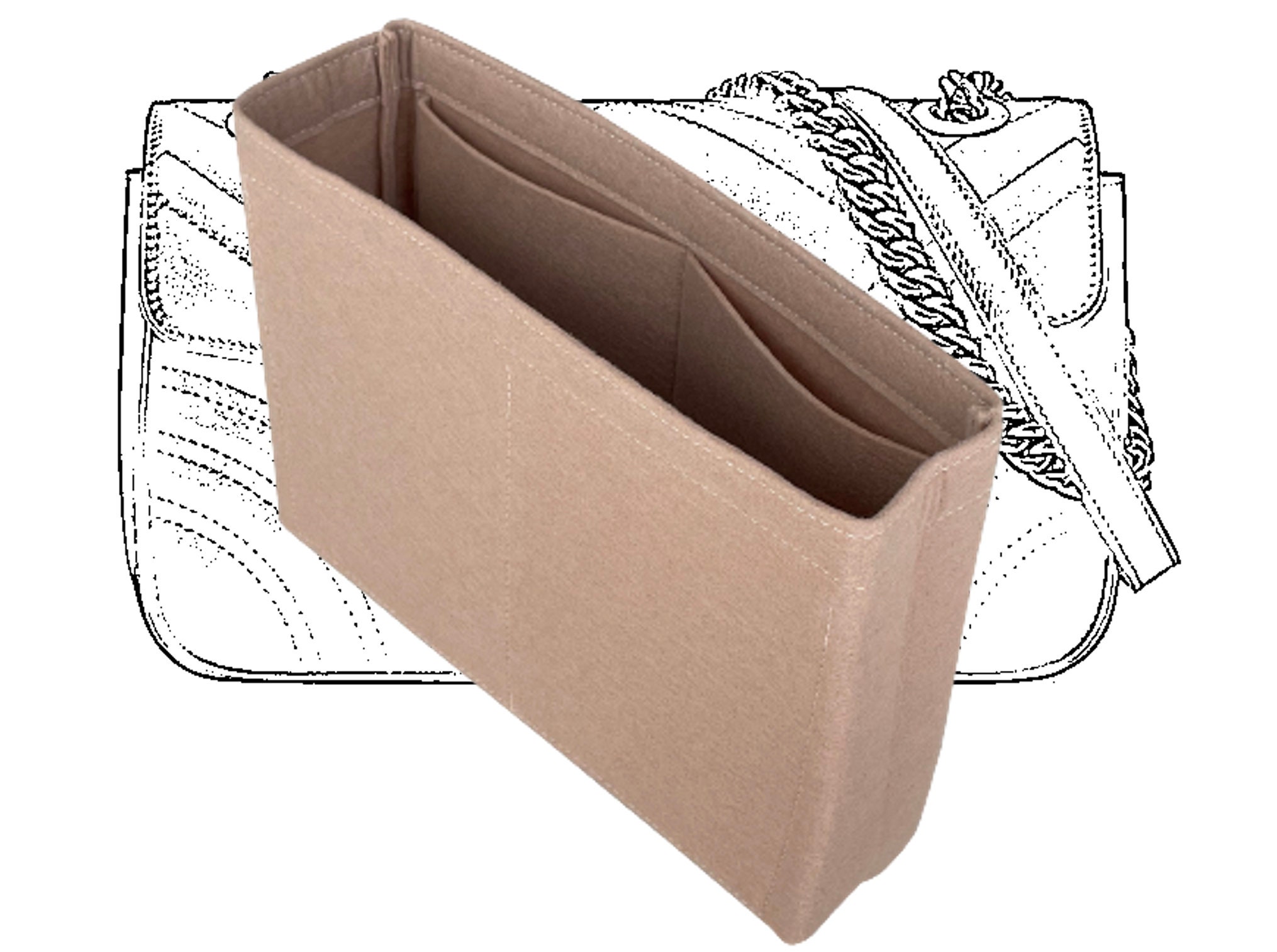 LEXSION Felt Insert Purse Organizer with Zipper,Small Handbag Tote Shaper Insert for GG Marmont Matelasse Shoulder Bag(Pack of 2)-Small 8030 Beige
