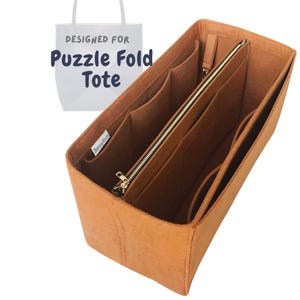 For [Puzzle Fold Tote, XL Medium Mini] Bag Insert Organizer, Extra Large Small, Tote Purse Liner Shaper Protector (w/ Detachable Zipper Bag)