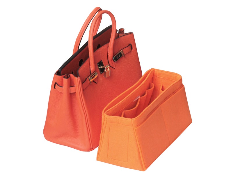 Organizer for BIRKIN 25, 30, 35, 40, 50 Style W, Organizer for Tapered Bag, Satchel Doctor Tote Felt Purse Insert Orange