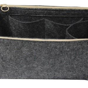 Neverfull GM MM PM Bag Organizer met dubbele ritszakken, Tote Felt Purse Insert, Cosmetische Luier Handtas Kersengouden metalen ritssluiting Dark Grey