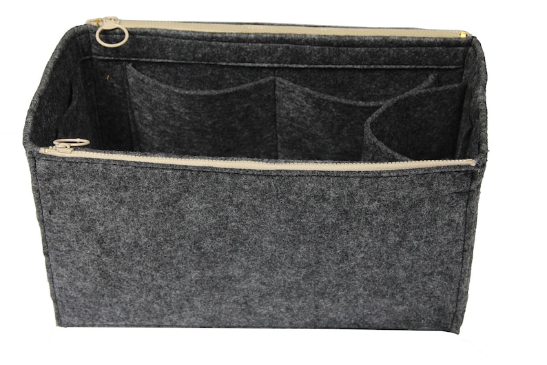 Neverfull GM MM PM Bag Organizer met dubbele ritszakken, Tote Felt Purse Insert, Cosmetische Luier Handtas Kersengouden metalen ritssluiting Dark Grey