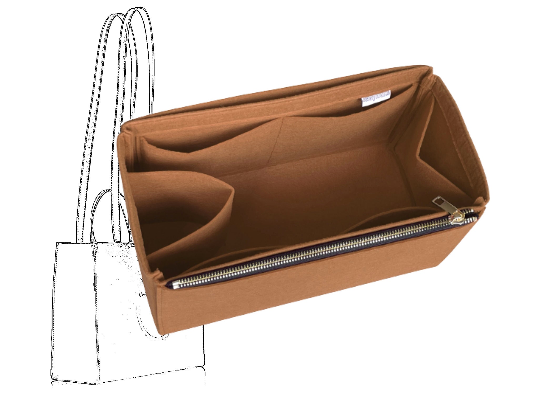Customizable Felt Tote Bag Organizer, Purse Insert (Open Pockets, Water  Bottle Holder) - JennyKrafts