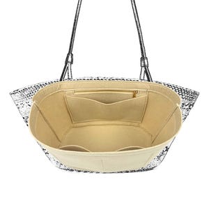 For [Anagram Basket] Felt Bag Insert Organizer, Large Medium Small Zipper Pocket, Top Zip Cover, Key Chain Hook, Purse Organiser