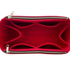 Neverfull GM MM PM Organisateur de sac avec poches à double fermeture éclair, insert de sac à main en feutre fourre-tout, sac à main à couches cosmétiques fermeture éclair en métal doré cerise Cherry