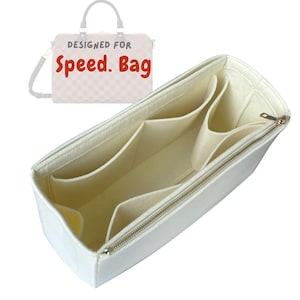 For [Speedy Bag, 25 30 35 40 Nano 20 22 Min HL] Purse Bag Insert Organizer, Large Medium Small, Tote (w/ Single Zip and Water Bottle Holder)