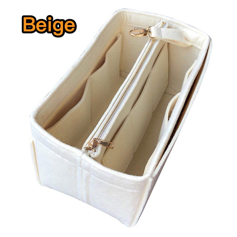 Organizer for HAC Bag Style B, w/ Detachable Zipper Bag Tote Felt Purse Insert Organiser Beige