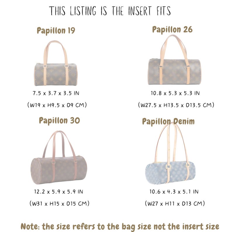 For [Papillon Bag] Purse Insert Organizer, 19 26 30 Denim Mini BB Trunk, Felt Tote Shoulder Bag Organiser Liner Shaper image 3
