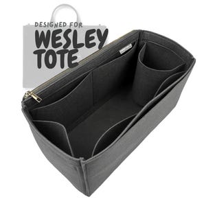 För [WESLEY TOTE-väska] Insatsväska, Stor Medium Liten, Filtfoder (med enkel dragkedja och vattenflaskhållare)