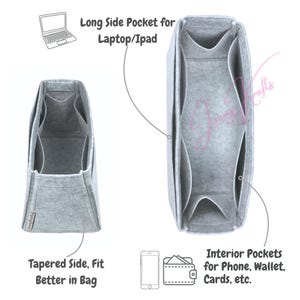 [BLEECKER BUCKET BAG] トートバッグオーガナイザー、フェルト製財布インサートライナーオーガナイザー、シェイパープロテクター（テーパードスタイル） 画像 3