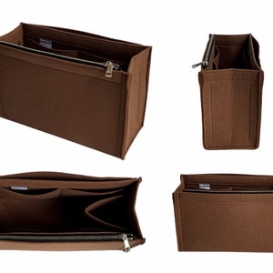 Organisateur pour OnTheGo Style X, côtés incurvés fourre-tout feutre sac à main insérer ordinateur portable iPad poche Zip métal or porte-bouteille d'eau Dark Brown