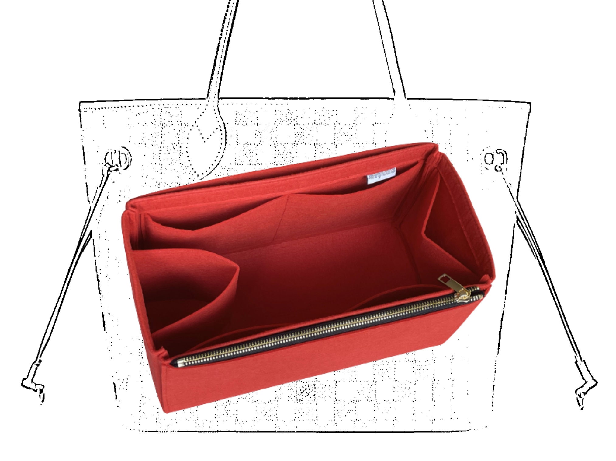 [Neverfull GM mm PM] Felt Tote Bag Organizer, Purse Insert (3mm Felt, Detachable Pouch w/ Metal Zip)
