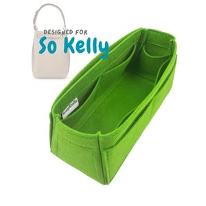 Puede incluir: Organizador de bolso de fieltro verde con múltiples compartimentos y bolsillos. Diseñado para So Kelly.