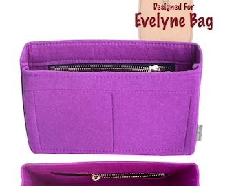 For [Evelyne Bag] 16 29 33 40 PM GM Tpm Tgm Mini Size, Tote Purse Insert Organizer Liner Protector Purple, Slim with Zip Pocket (SlimZip)