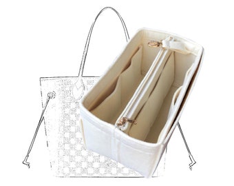 Neverfull GM MM PM Organizer (w/ Detachable Zipper Bag), Tote Felt Purse Insert, Makeup Gold Golden Zip Laptop iPad Pocket