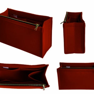 Organizador para OnTheGo estilo X, lados curvos, bolso de fieltro, inserto para monedero, portátil, iPad, bolsillo con cremallera, soporte para botella de agua de metal dorado Maroon