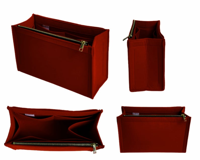 Organizer für OnTheGo Style X, Curved Sides Tote Filz Geldbörse Einsatz Laptop iPad Tasche Reißverschluss Metall Gold Wasserflaschenhalter Maroon