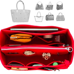 Organisateur personnalisable w / sac à fermeture éclair détachable, sac à main en feutre fourre-tout insert maquillage cosmétique couche sac à main zippé effets personnels poche Cherry