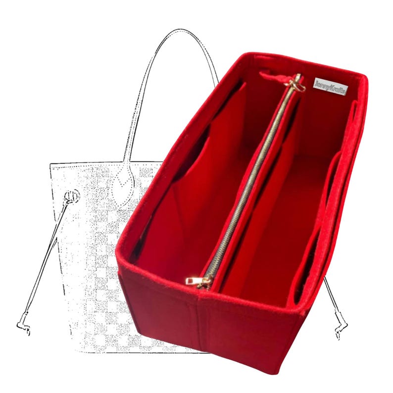 Organizer Neverfull GM MM PM (z odpinaną torbą na zamek błyskawiczny), wkładka z filcu do torebki, kieszeń na laptopa i iPada ze złotym zamkiem błyskawicznym zdjęcie 1