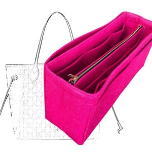 For [Neverfull GM MM PM] Organizer (Invisible Handles, Key Chain Hook, Detachable Zip Pocket) Tote Purse Insert Cosmetic Makeup Handbag