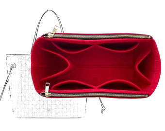 Neverfull GM MM PM Organisateur de sac (avec poches à double fermeture éclair), insert de sac à main en feutre fourre-tout, sac à main à couches cosmétiques fermeture éclair en métal doré cerise