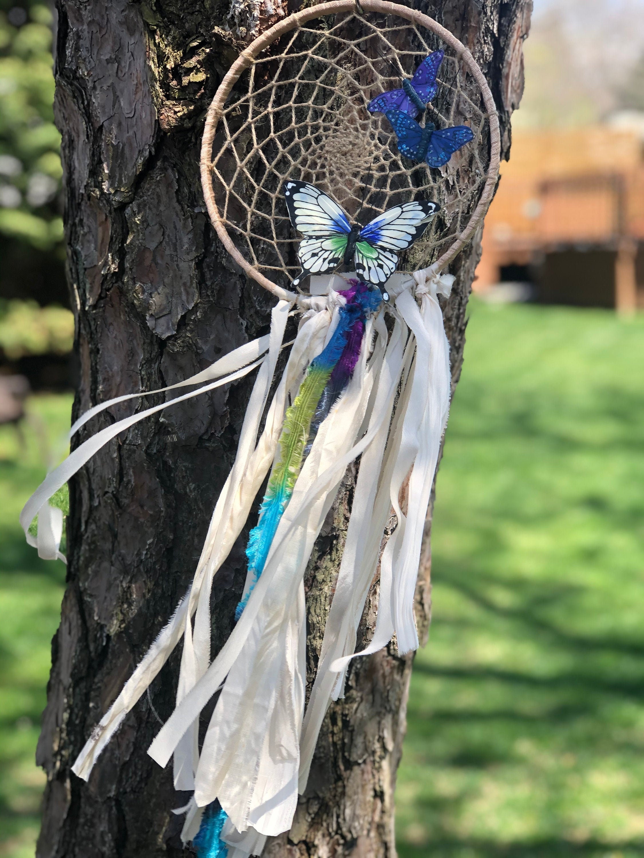 White & indigo butterfly dream catcher Etsy
