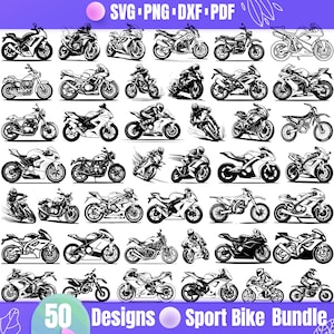 以下が含まれることがあります： スポーツバイクの白黒ベクターイラスト50点セット。クラフトプロジェクト、デジタルダウンロード、商用利用に最適です。