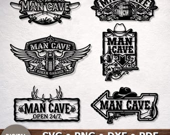Man Cave Sign Bundle SVG DXF | Biker, Fishing, Whiskey & Hunting Vector | CNC Laser Cut
