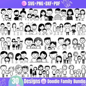 Hoge kwaliteit doodle familie SVG-bundel, doodle mensen svg, familie illustratie, familie doodle kunst, cartoon familie, leuke familie, eenvoudige familie