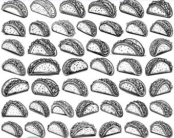 Taco SVG Bundle | 45 Mexican Food Clipart Designs | Vintage Street Food Vector | Fiesta Party Tacos | Hand Drawn Taco Art
