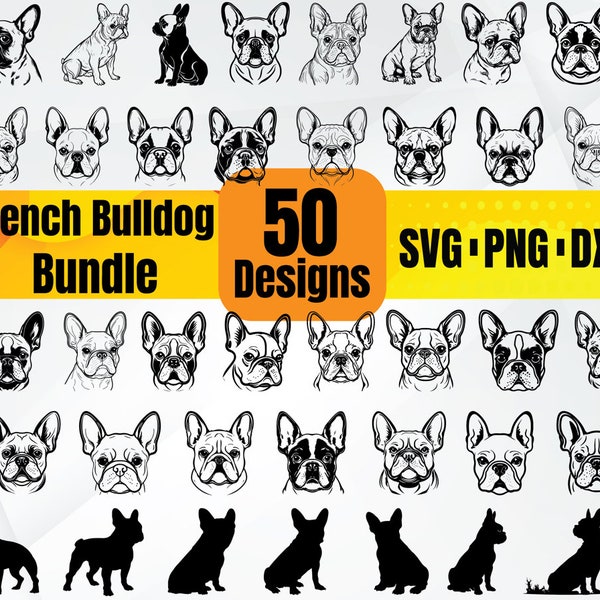 High Quality French Bulldog SVG Bundle, French Bulldog face svg, French Bulldog dxf, French Bulldog png, French Bulldog vector