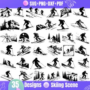High Quality Skiing Scene SVG Bundle, Skiing dxf, Skiing png, Skiing vector, Skiing clipart, Winter Sports svg, Alpine Skiing svg,Skiing pdf
