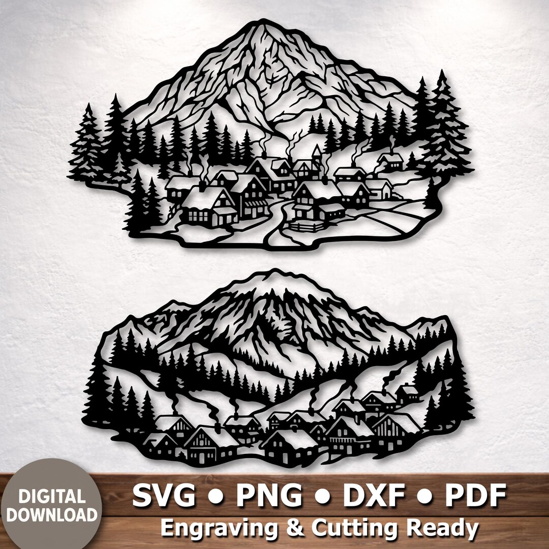 Rustic Ridge Svg Mountain Village SVG Cutting Files, Cricut Design, DXF Files for CNC ...