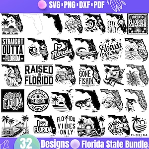 Florida SVG Bundle mit 32 Sommer und Strand Designs für Cricut und Silhouette, Sunshine State Karte Schnittdateien, Urlaub und Ozean Vibes
