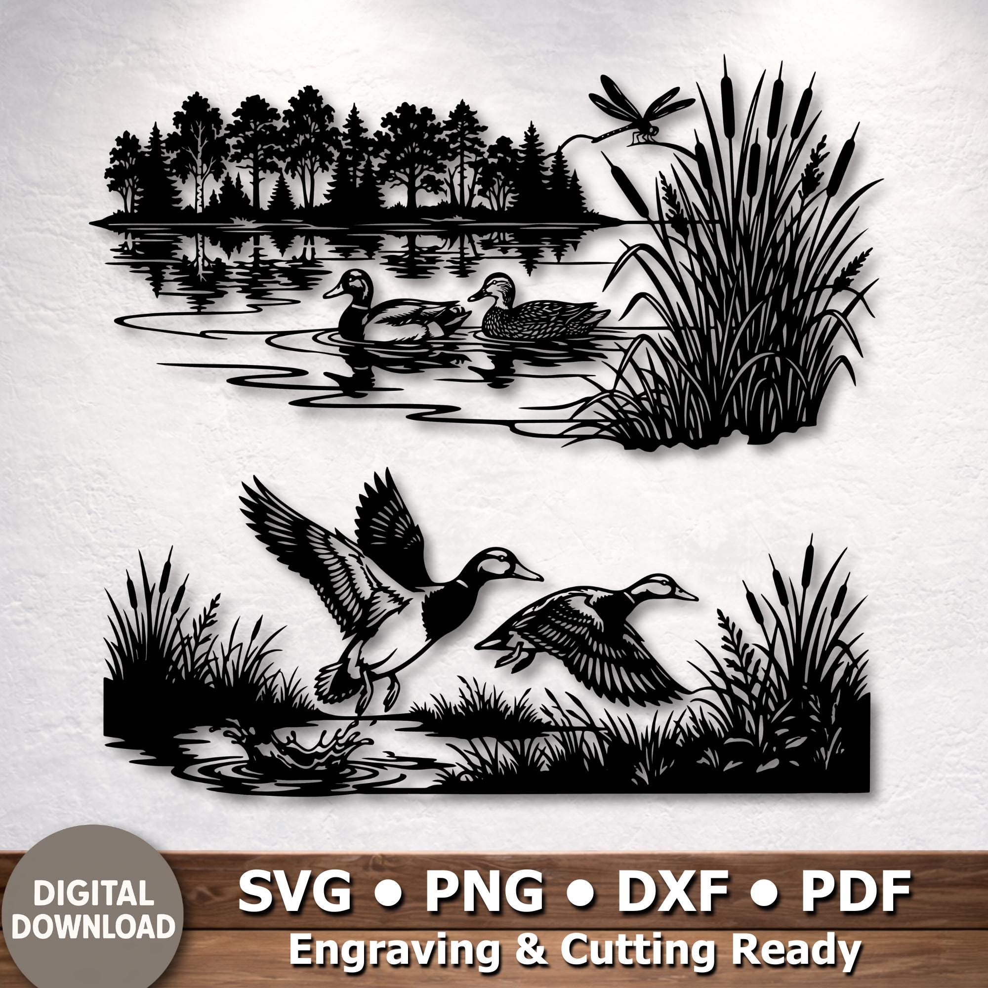 Flying Ducks SVG DXF, Mallard Duck Wildlife Cut Files, Hunting Decor ...