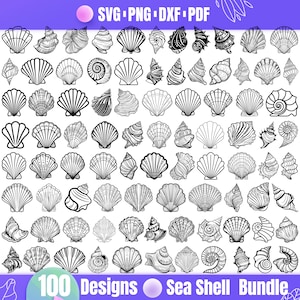 May include: A set of 100 black and white sea shell illustrations. The illustrations are in various styles and sizes.  The illustrations are perfect for crafting, scrapbooking, and other creative projects.
